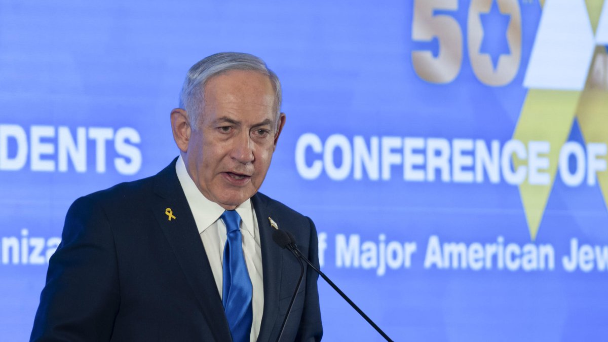 El Primer Ministro de Israel, Benjamín Netanyahu, durante la 50 Conferencia de presidentes de organizaciones judías.