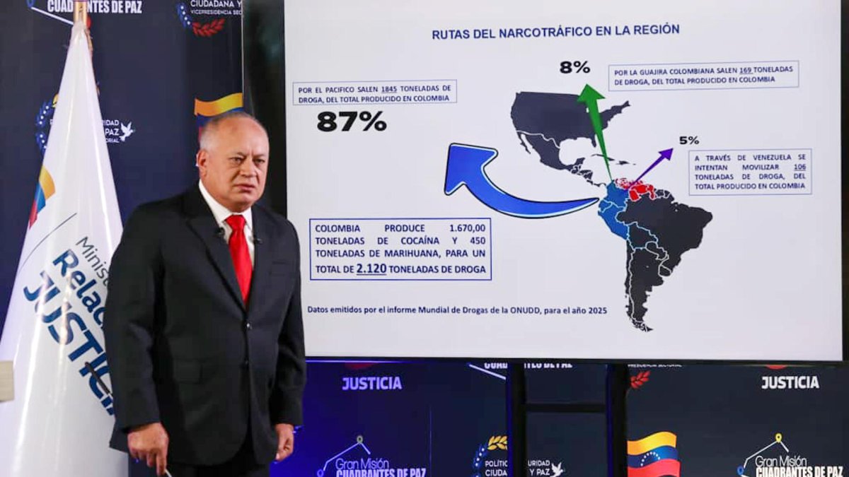El ministro Diosdado Cabello, hablando durante un acto de gobierno este lunes 25 de agosto de 2025, en Caracas (Venezuela)