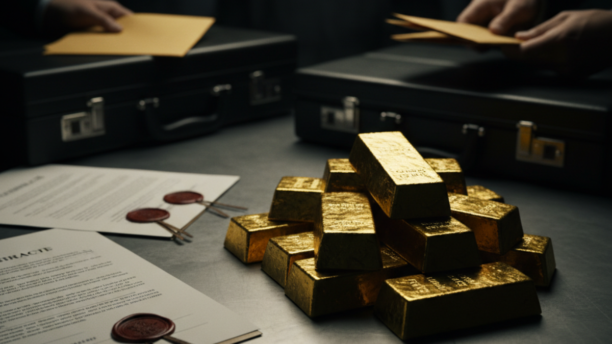 Barras de oro ecuatoriano exportadas por empresas y personas sin experiencia minera, en operaciones bajo investigación por posibles irregularidades y evasión tributaria.