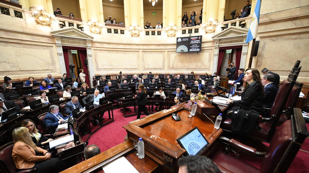 El Senado de Argentina de senadores durante un debate en el Congreso el jueves, 2 de octubre de 2025, en Buenos Aires (Argentina).