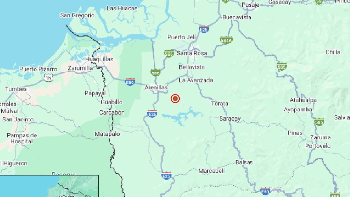Epicentro del sismo de magnitud 6.4 localizado cerca de Arenillas, provincia de El Oro, el 21 de octubre.