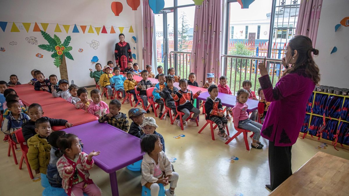 Niños chinos en una escuela de Sichuan.