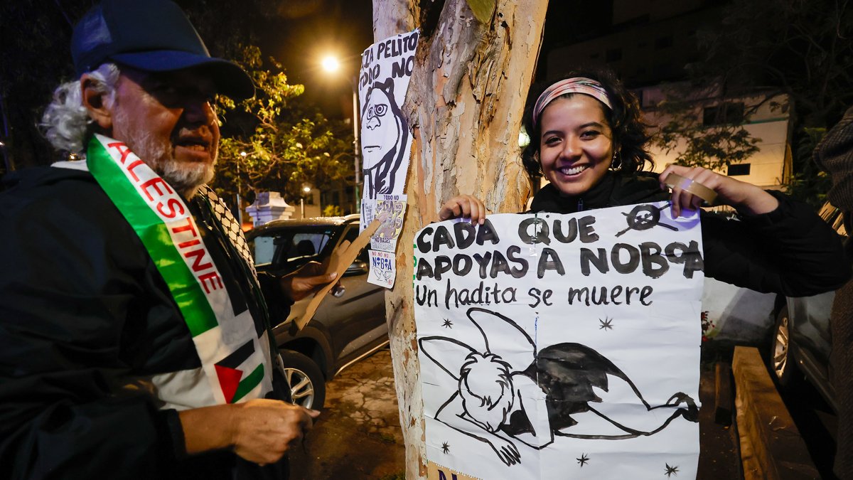 Quiteños celebran el triunfo del 'No' en el referéndum este domingo, en Quito (Ecuador).