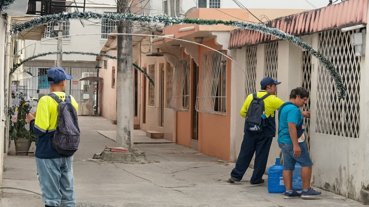 Captura de pantalla de un video que muestra a trabajadores pidiendo dinero en la ciudadela Guayacanes, en el norte de Guayaquil.