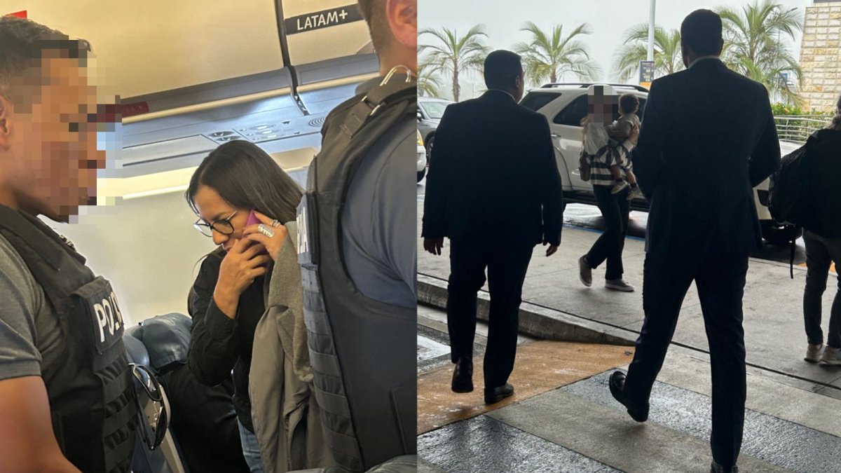 Izquierda: La ministra Zaida Rovira viajó acompañada de tres policías que la protegían de cerca. Derecha: El ministro Roberto Luque a su salida del aeropuerto de Quito.