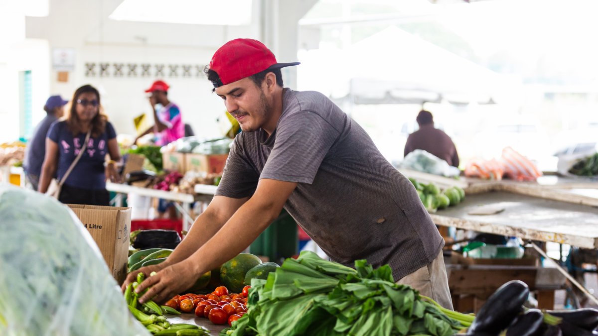 Migrante. El migrante venezolano Luis Paladino trabajando en un mercado en la ciudad de Debe (Trinidad).