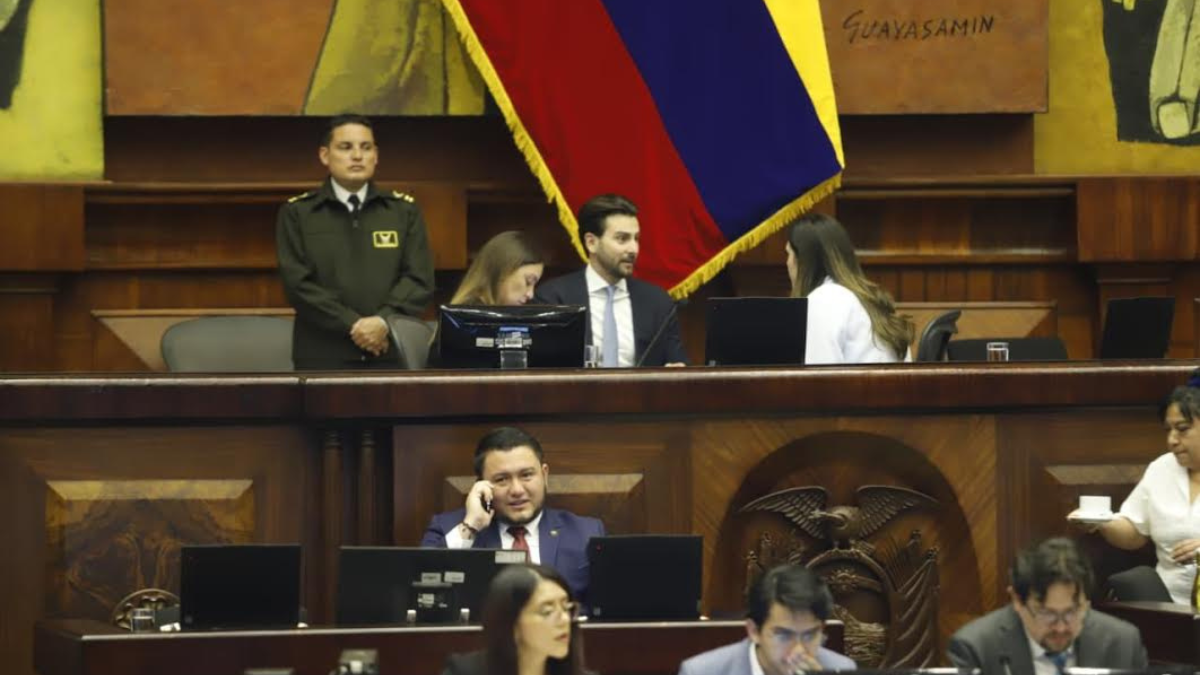 Niels Olsen con Mishel Mancheno y Viviana Centeno, de la bancada de ADN.