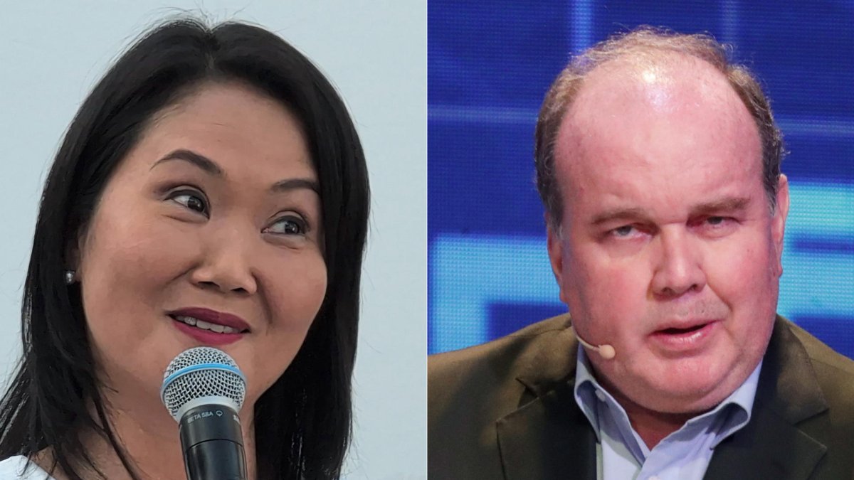 Candidatos a la presidencia de Perú Keiko Fujimori (i) por el partido Fuerza Popular y a Rafael López Aliaga por el partido Renovación Popular.