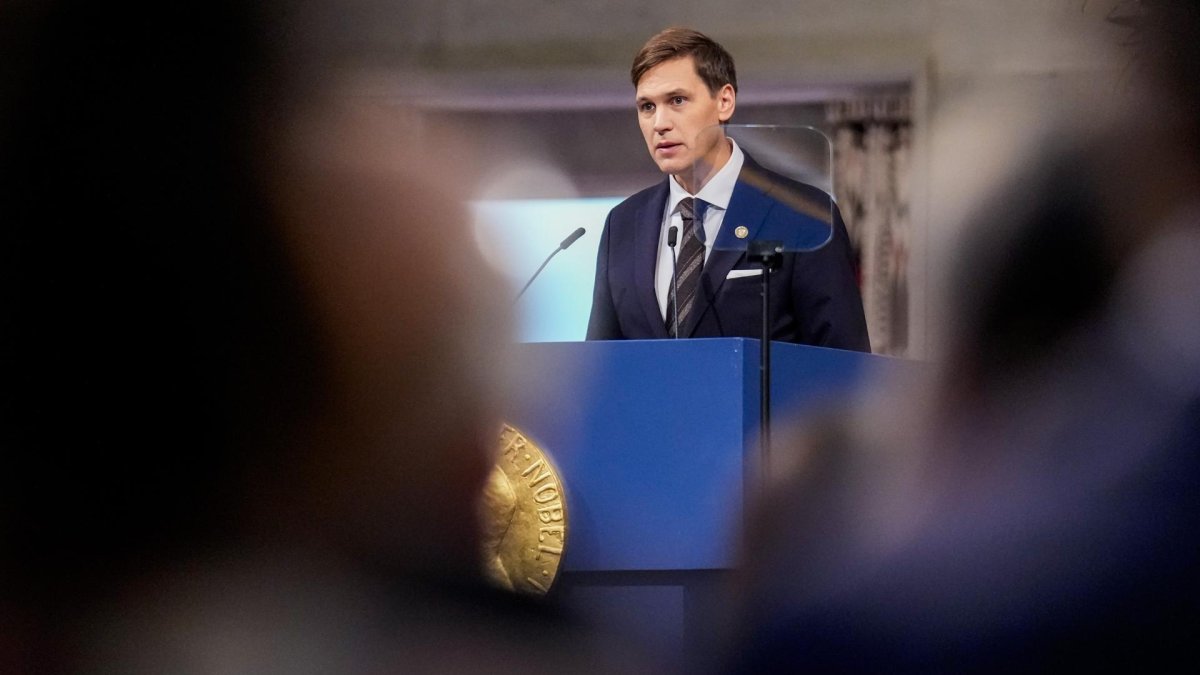 Jorgen Watne Frydnes, durante la ceremonia de entrega del Premio Nobel de la Paz en el Ayuntamiento de Oslo, Noruega, el 10 de diciembre de 2025.