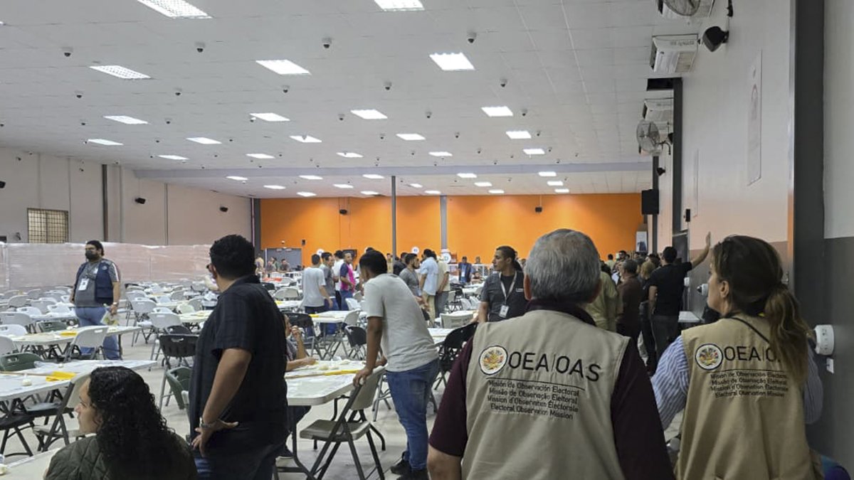 Fotografía cedida por el Consejo Nacional Electoral (CNE) que muestra a personas durante el escrutinio especial este jueves, en Tegucigalpa