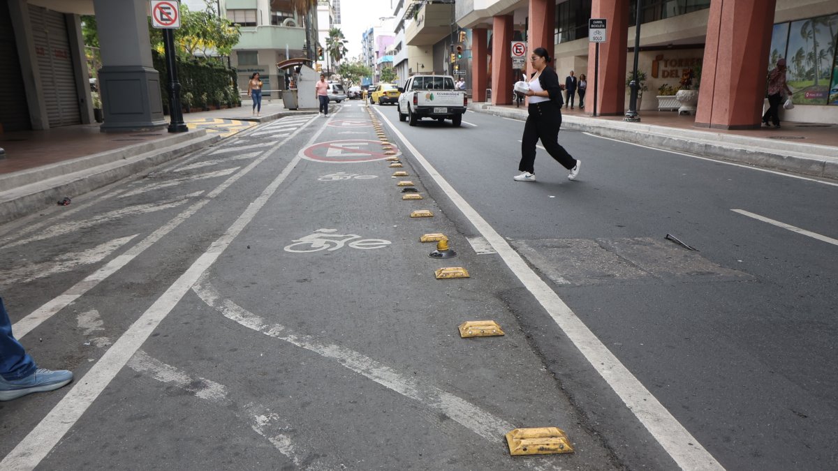 En tramos de la ciclovía, como este de la calle Junín, hay bolardos dañados. Es una muestra del abandono en la infraestructura de movilidad activa.