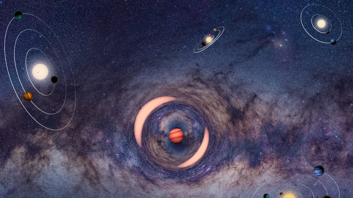 Astro. Un planeta errante que produce microlentes gravitacionales en una estrella distante en el centro galáctico.