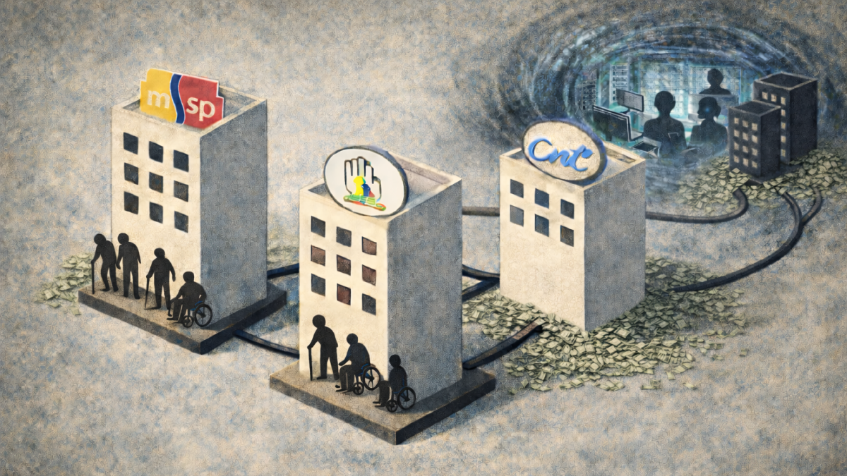 Ilustración para graficar este reportaje sobre el MSP, IESS y CNT.