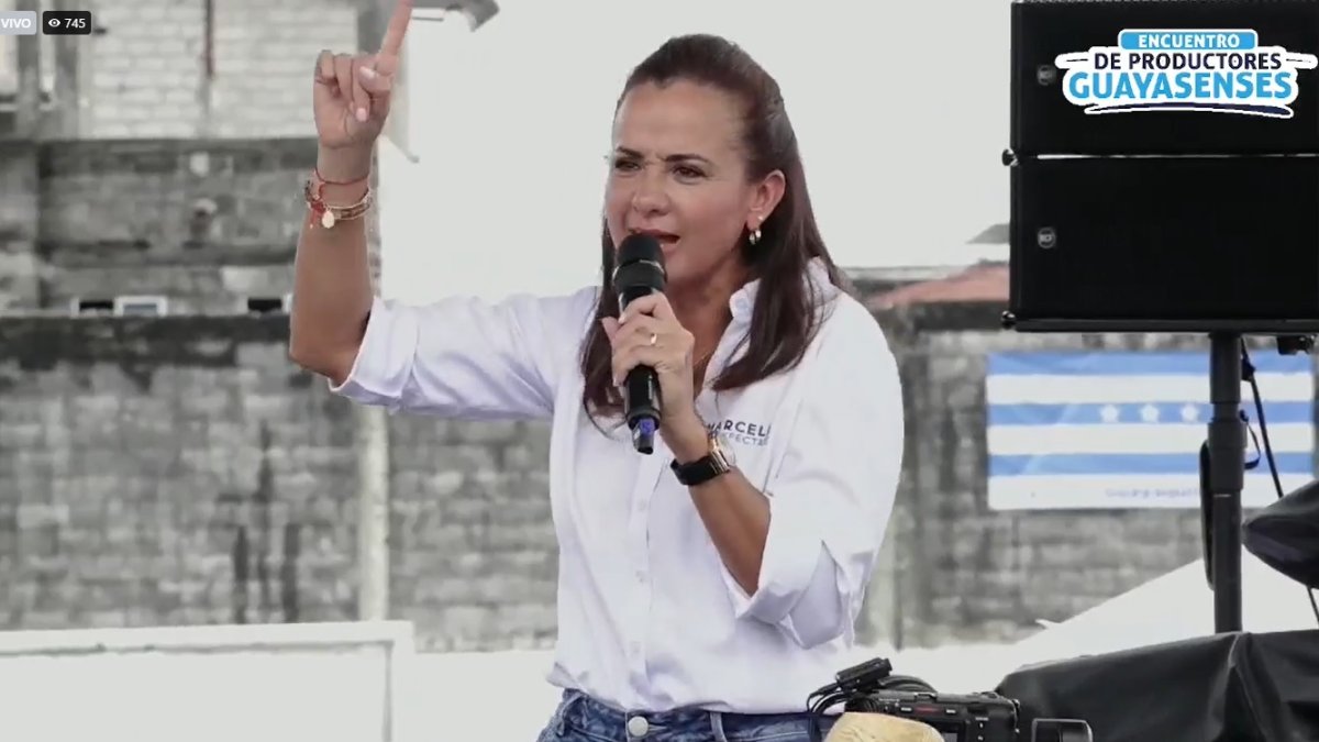 Captura de video del discurso de la prefecta Marcela Aguiñaga.