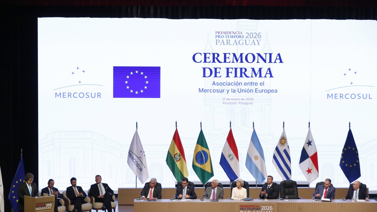 La ceremonia de la firma del acuerdo de libre comercio entre la Unión Europea (UE) y los países del Mercosur.