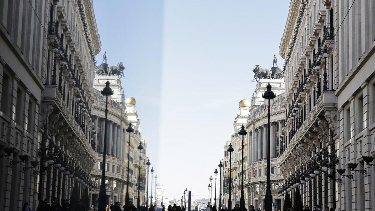 Una imagen tomada el 20 de enero de 2026 muestra una vista de la calle Alcalá tomada desde el Hotel Four Seasons en el centro de Madrid.