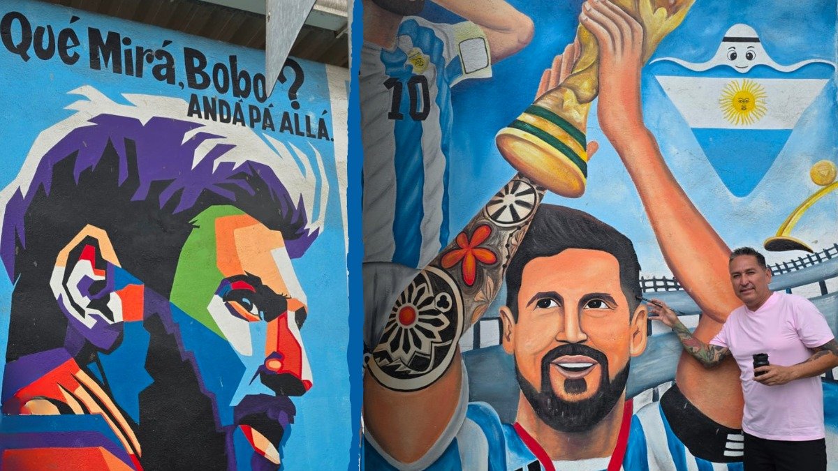 Walter Arce y el mural gigante de Messi que custodia un barrio de Ecuador.