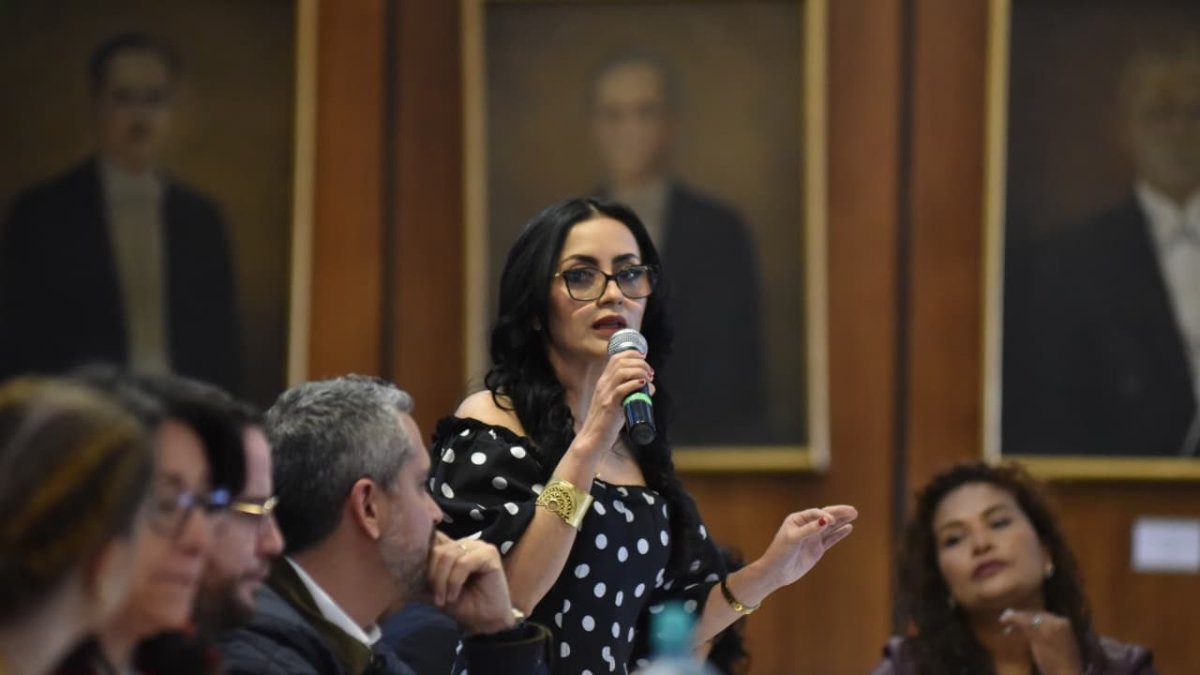 La asambleísta del correísmo y una de las proponentes del juicio político, Viviana Veloz, cuestionó la dirección de Ferdinan Álvarez en la mesa de Fiscalización.