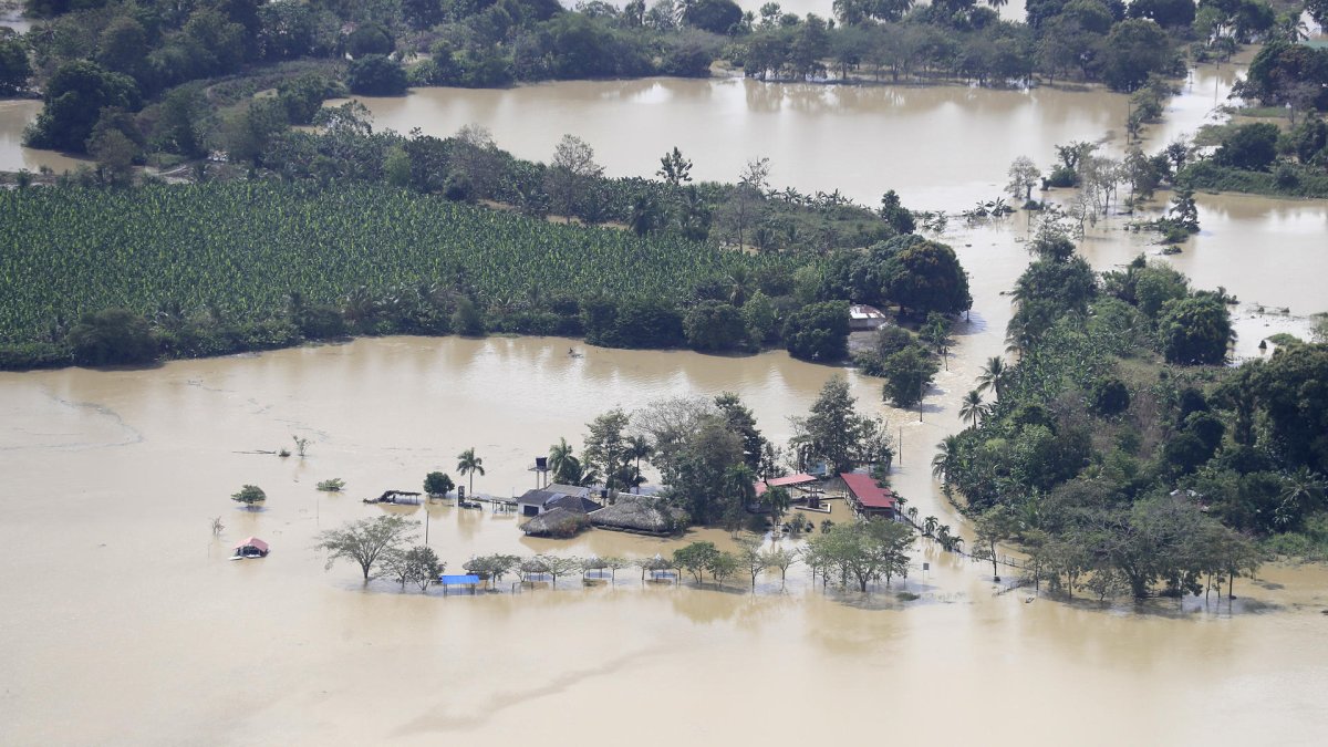 Fotografía que muestra una zona afectada este jueves por inundaciones en zona rural del sur del departamento de Córdoba (Colombia).