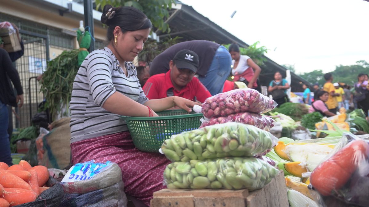 Uno de los mercados de Guayaquil donde se puede comprar el frejol tierno, esas fundas cuestan 1 dólar.