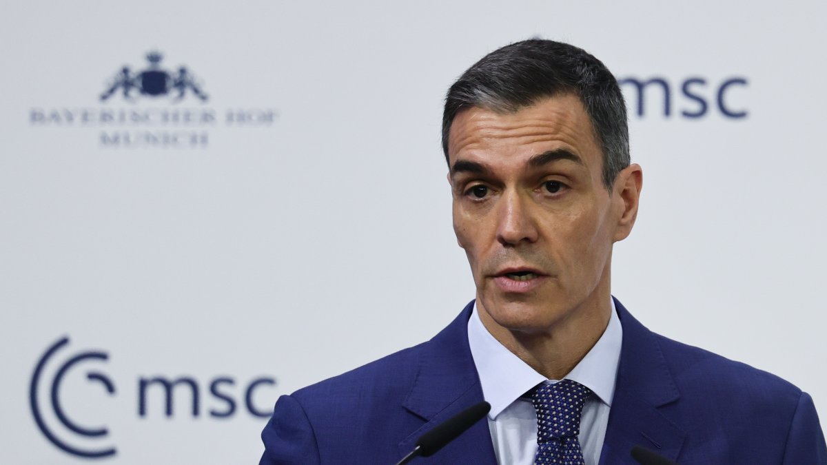 El presidente del Gobierno español, Pedro Sánchez, interviene durante la 62.ª Conferencia de Seguridad de Múnich (MSC).
