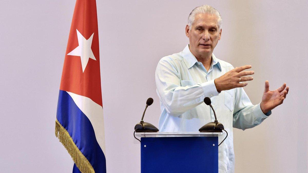 Presidente de Cuba, Miguel Díaz-Canel, hablando durante una conferencia de prensa en La Habana, Cuba, 13 de marzo de 2026.