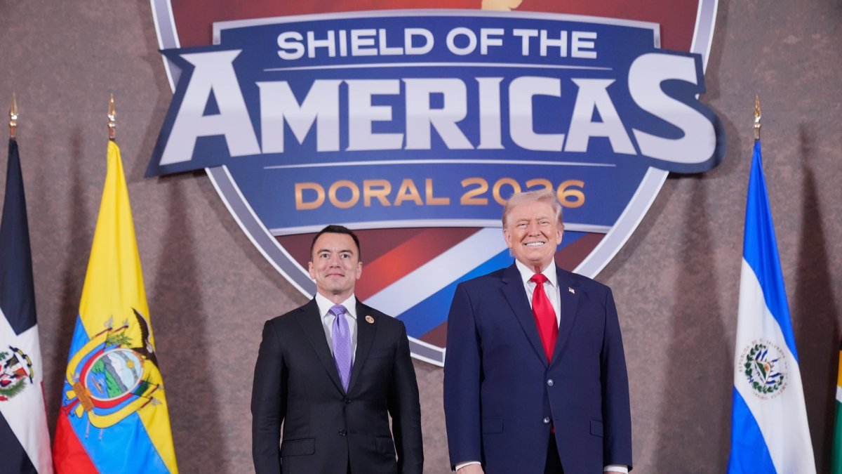 El presidente Daniel Noboa en un encuentro con el presidente de Estados Unidos, Donald Trump.