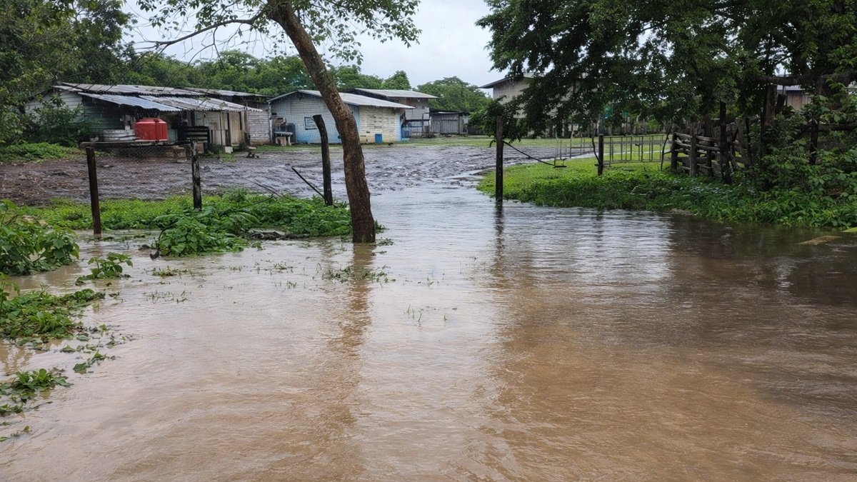 El río Bálsamo se desbordó en el sector Casas Viejas, en la vía a la costa, la mañana de este sábado 21 de febrero.