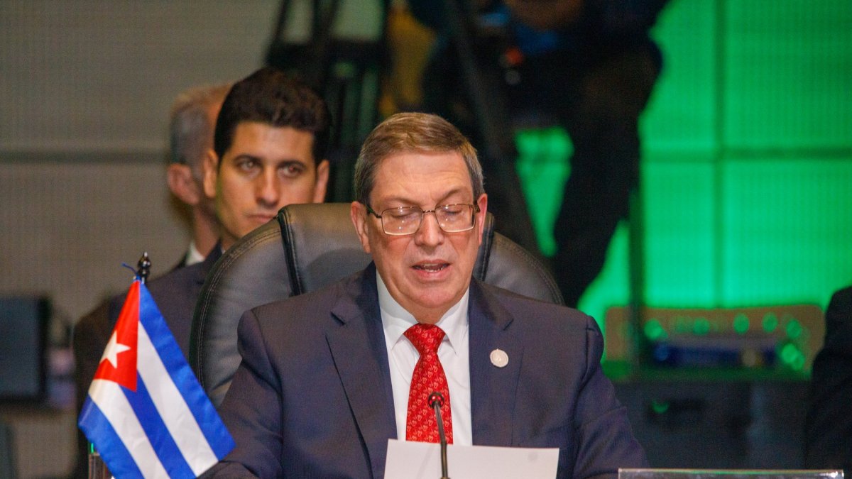 Bruno Rodríguez Parrilla durante su intervención en la Cumbre de la CELAC Colombia 2026.