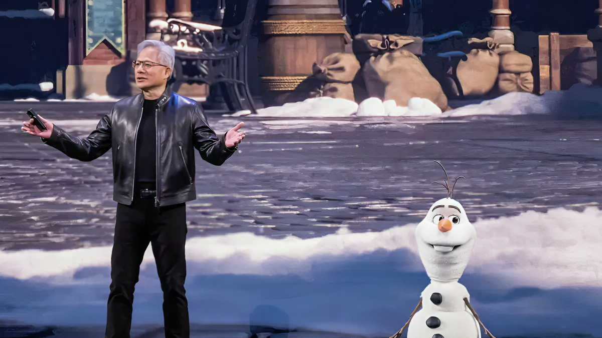 El CEO de NVIDIA, Jensen Huang presentando a Olaf en la NVIDIAGTC.