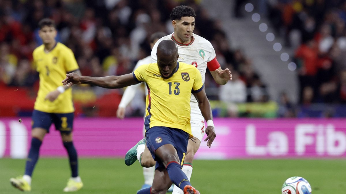 Enner valencia, delantero de Ecuador, en el duelo contra Marruecos el jueves 27 de marzo en Madrid.