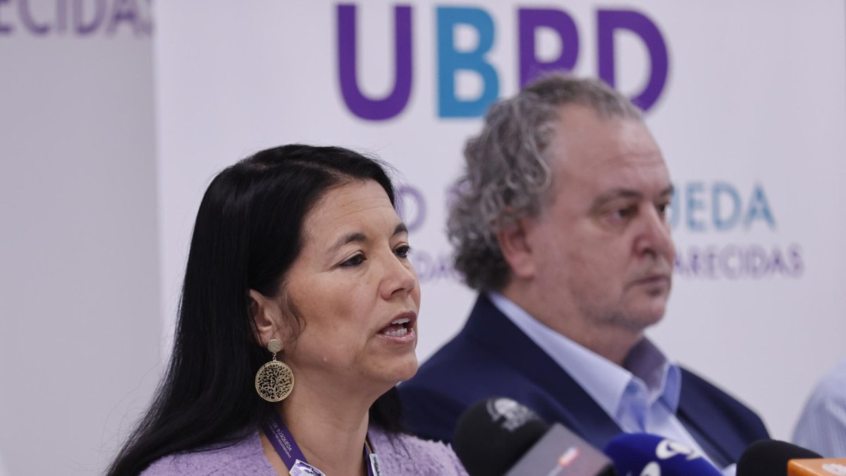 La directora general de la Unidad de Búsqueda de Personas dadas por Desaparecidas (UBPD), Janeth Forero Martínez (i), este lunes en Bogotá (Colombia).