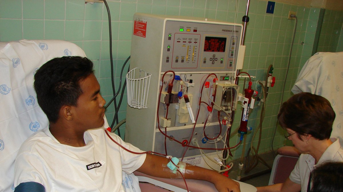 Una de las máquinas que extrae la sangre, filtra las toxinas y el exceso de líquidos, y devuelve sangre limpia al cuerpo del mismo paciente.