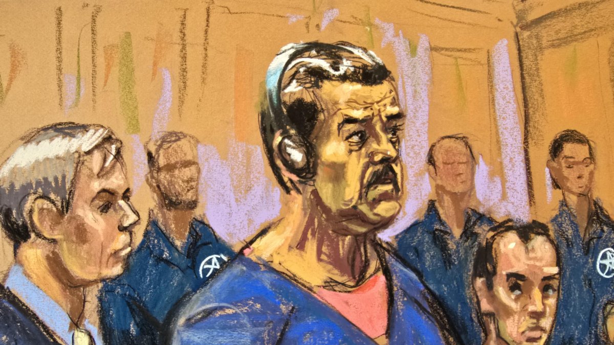 Un dibujo de Jane Rosenberg donde aparece el presidente de Venezuela, Nicolás Maduro, compareciendo ante un tribunal federal de Nueva York.