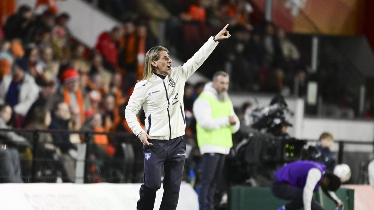 El entrenador Sebastián Beccacece dirigiendo a Ecuador ante Países Bajos.