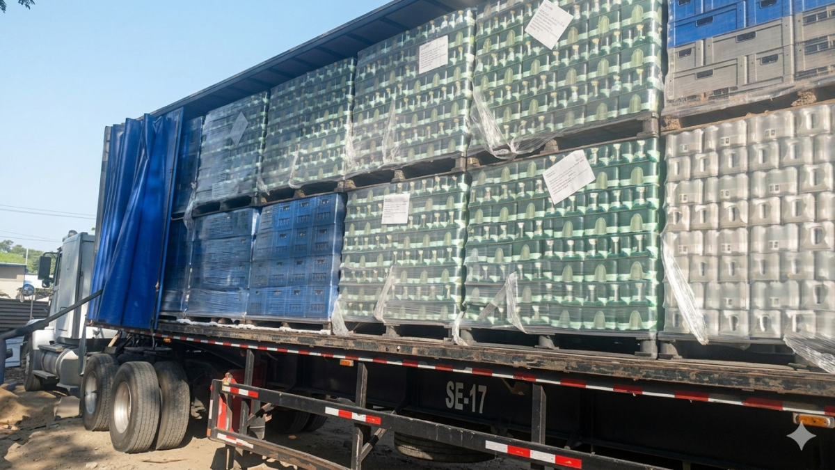 El tráiler con las cervezas fue recuperado por la Policía Nacional luego de que un grupo de sujetos se lo robó en la vía a Daule, noroeste de Guayaquil.