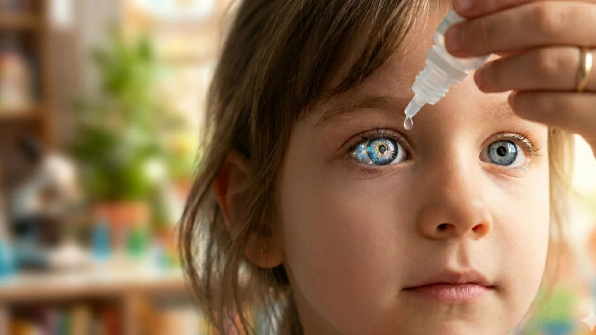 Referencial. Un niño aplica gotas oculares en el marco de estudios sobre nuevos tratamientos contra el cáncer infantil.