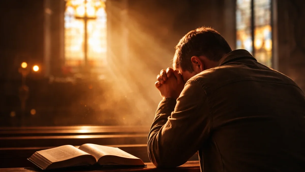 Un momento de oración y reflexión simboliza el arrepentimiento sincero y la búsqueda de perdón.