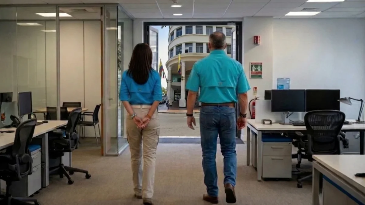 Imagen elaborada con inteligencia artificial para graficar esta historia sobre Marcela Aguiñaga y Carlos Serrano.