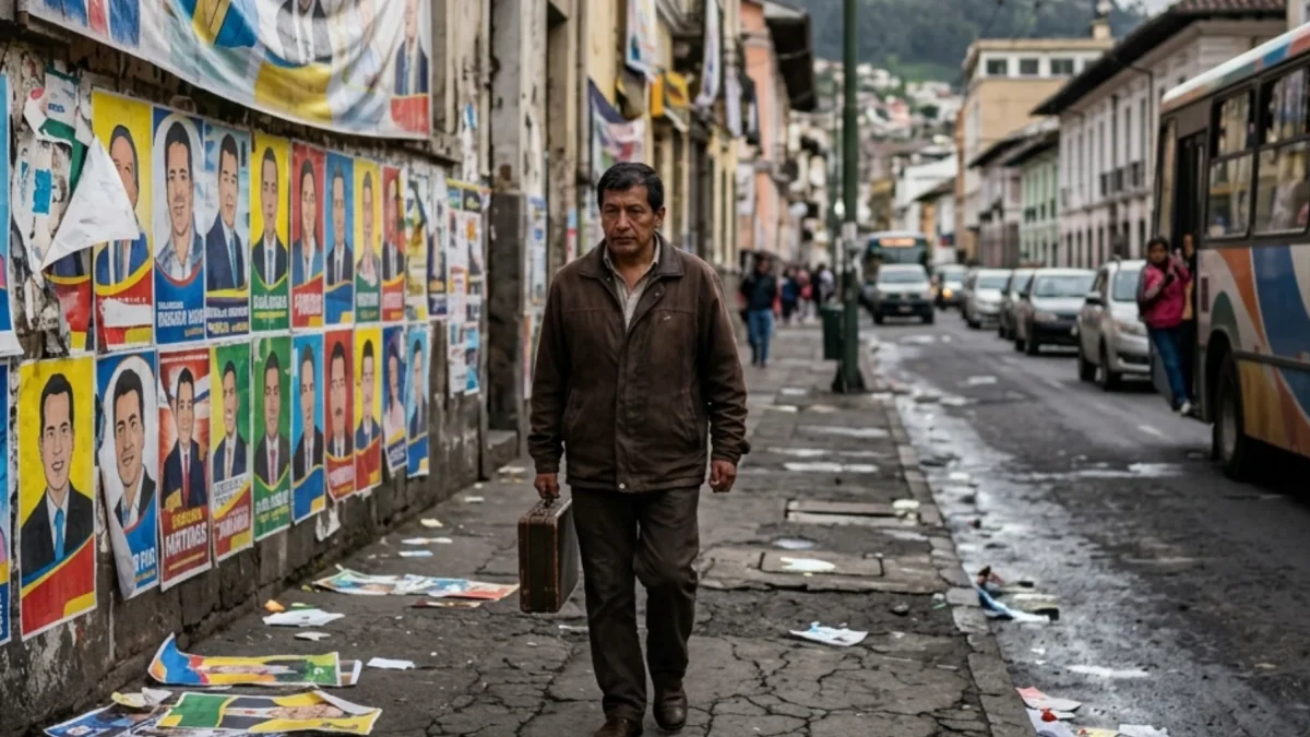 La imagen captura la saturación visual de afiches y el deseo de un cambio genuino en la clase política.