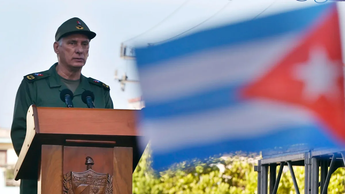 El presidente de Cuba, Miguel Díaz-Canel, en un acto por la conmemoración este jueves, en La Habana (Cuba).