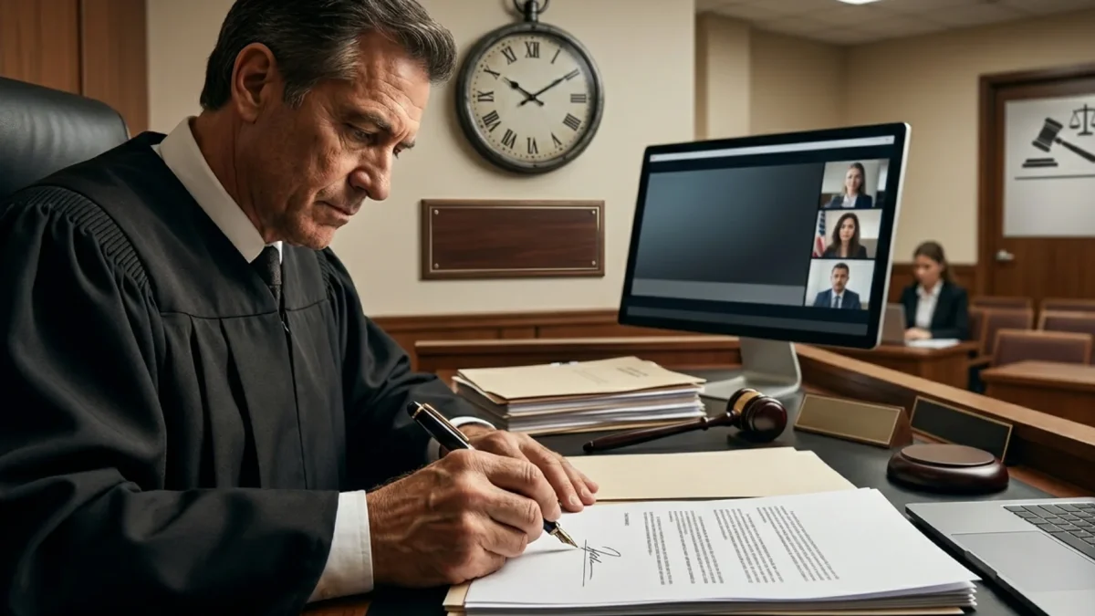 La firma de una sentencia en un despacho solitario simboliza el riesgo de perder la 