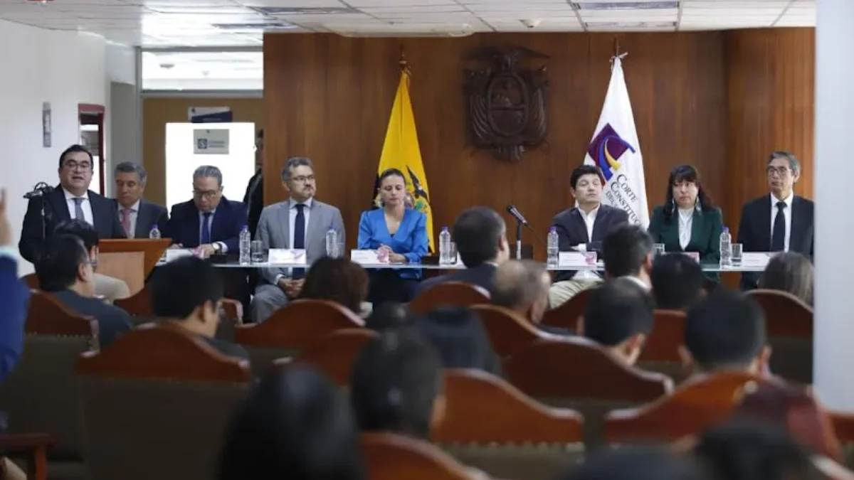 Los jueces de la Corte Constitucional, durante la rendición de cuentas, el 21 de abril del 2026.