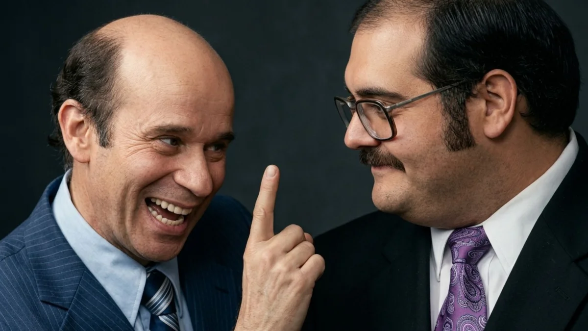 El actor Ricardo de Pascual (izquierda), interpretando al señor Calvillo, en la clásica escena con el señor Barriga (Édgar Vivar).