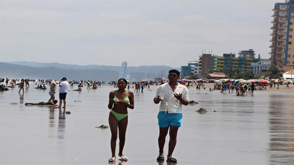 Una pareja pasea en una de las playas de Esmeraldas en el feriado por el Día del Trabajo.