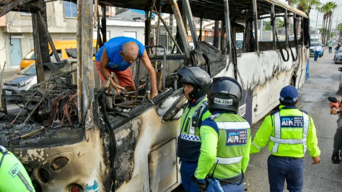 Bus en llamas en la Orellana deja pérdidas por $30.000 y obliga a retirar palmeras