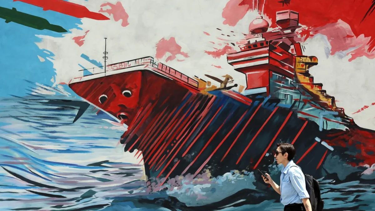 Un iraní camina junto a un mural anti-EE.UU. e Israel en una calle de Teherán.