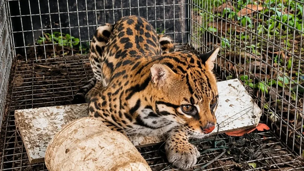 Rescatan a ocelote salvaje hallado dentro de una vivienda en Santo Domingo de los Tsáchilas