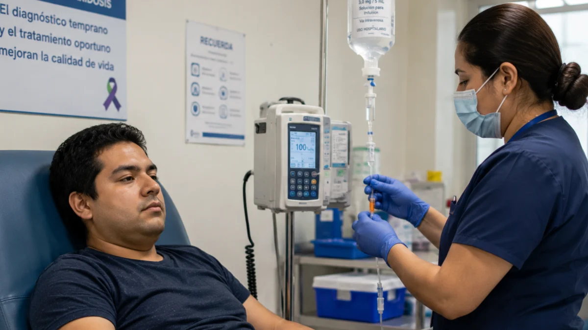 Paciente recibe tratamiento intravenoso en un centro especializado, mientras especialista advierte sobre el diagnóstico tardío de la Mucopolisacaridosis.