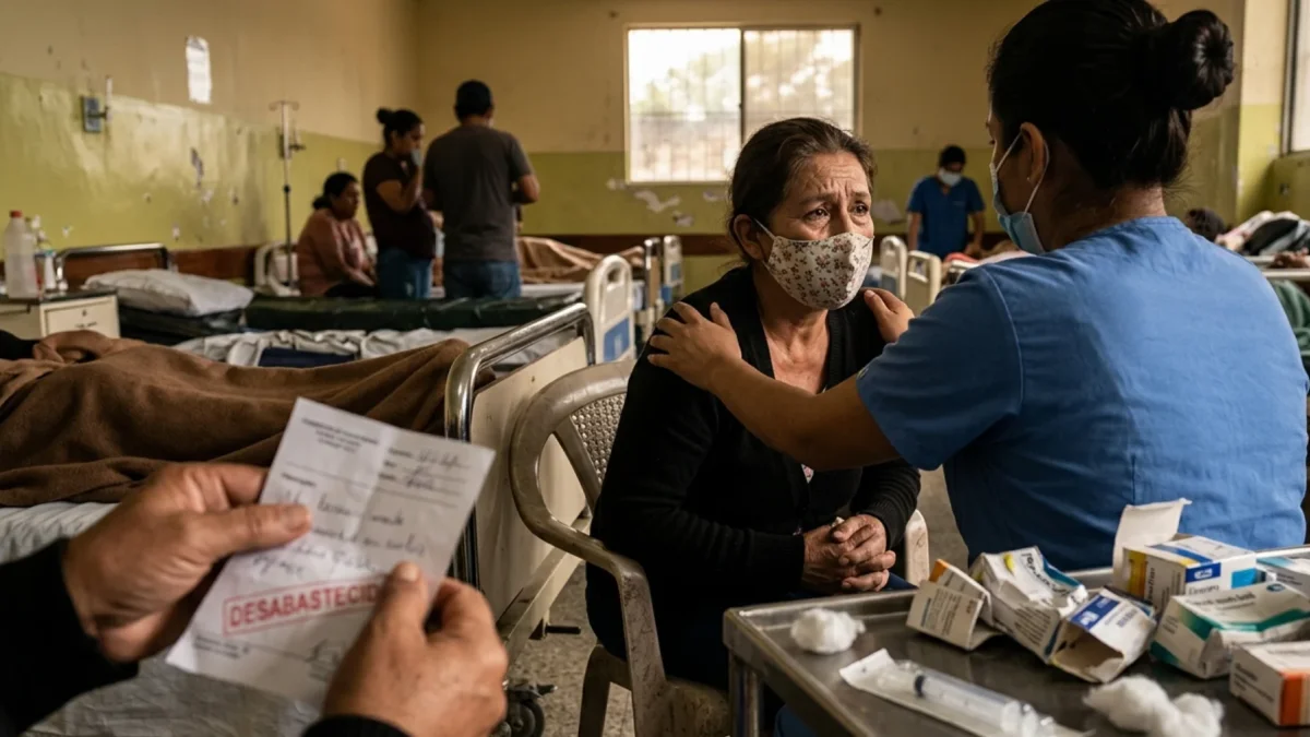 Una paciente recibe consuelo en un sistema de salud que lucha contra el desabastecimiento.
